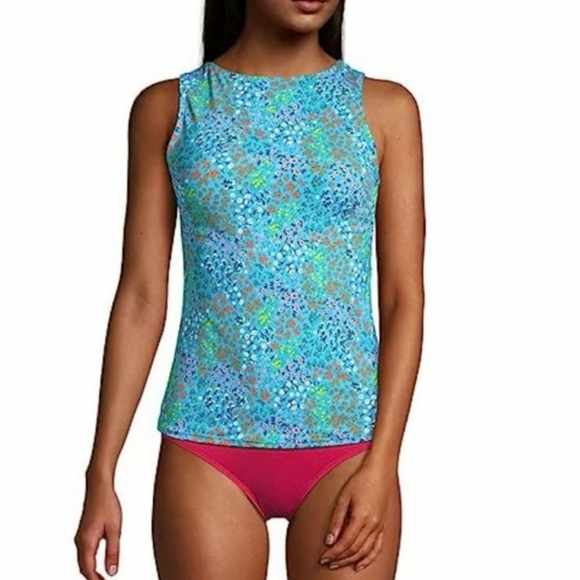 Land's End Ditsy Bright Floral Lycra Xtra Life Chlorine Resistant SPF 50 Tankini - Picture 1 of 11